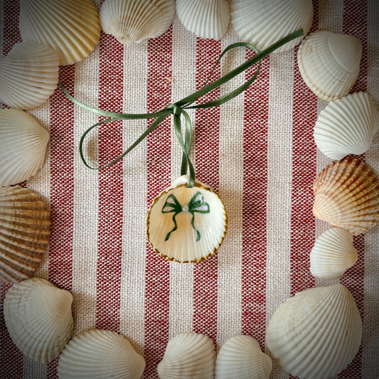Limited Edition - Christmas Green Bow -  Mini Shell Hanging Decoration
